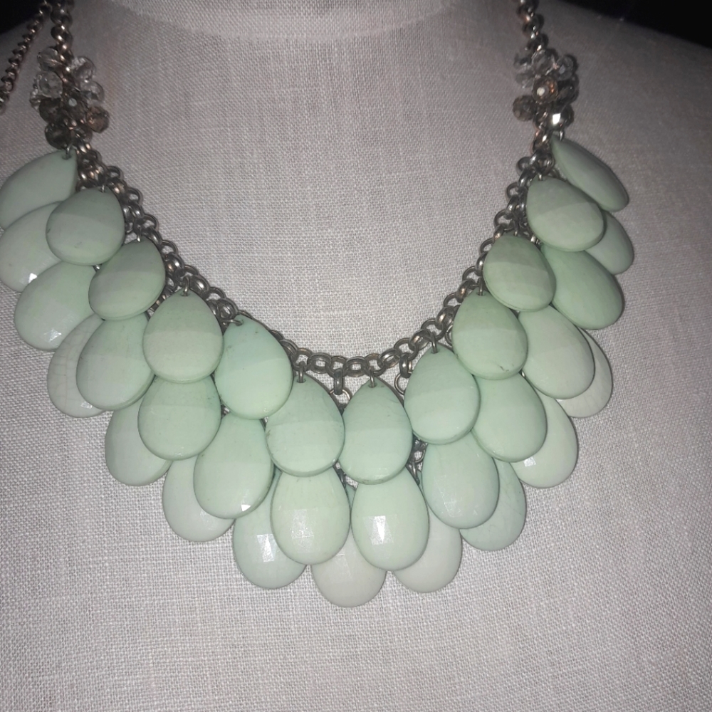 Seafoam Green Chunky Bib Statement Necklace.